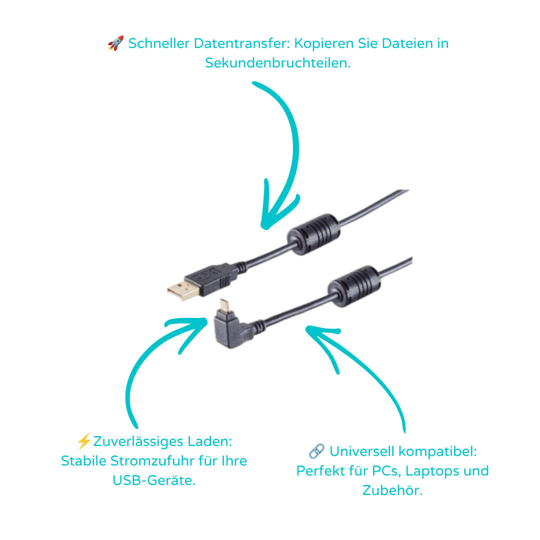 USB A - Micro B Stecker 180° Winkel oben 1m