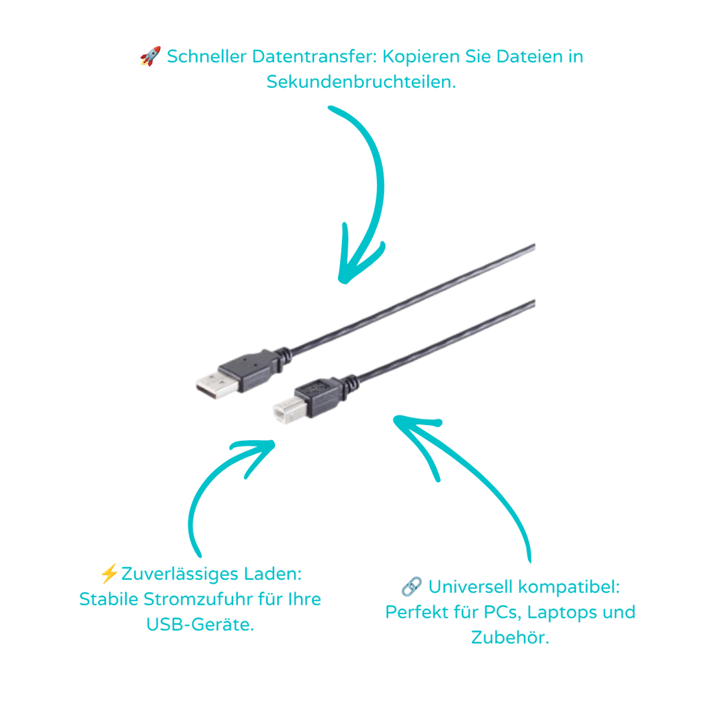 USB-A Adapterkabel, USB-B, 2.0, schwarz, 3m