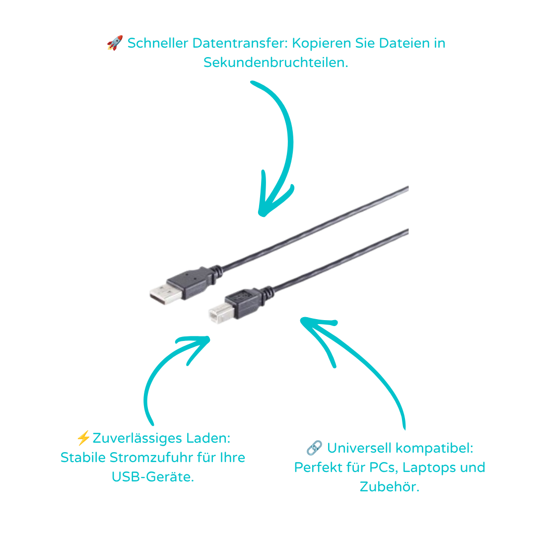 USB-A Adapterkabel, USB-B, 2.0, schwarz, 1m