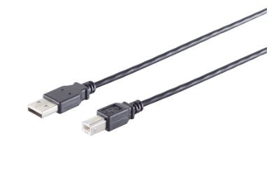 USB-A Adapterkabel, USB-B, 2.0, schwarz, 5m