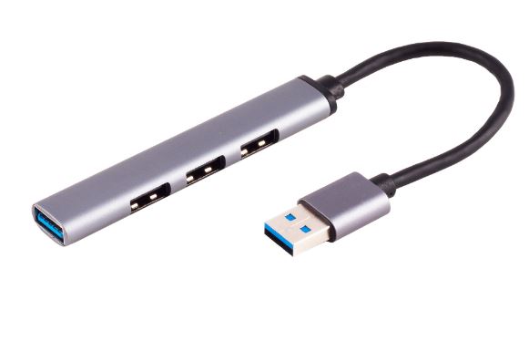 USB-A Hub, 3.0, 4-fach USB-A, ALU, slim, 0,12m