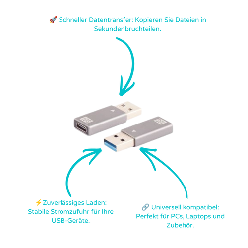 Adapter USB A Stecker auf USB C Buchse, 3.1, 10Gbps, Metallausführung