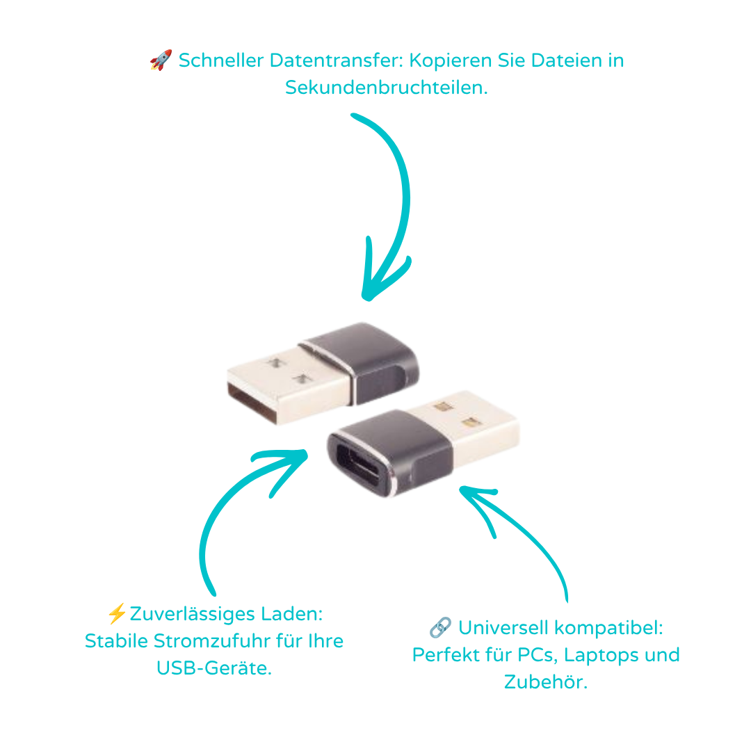 Adapter USB A Stecker auf USB C Buchse, 2.0, slim, Metallausführung