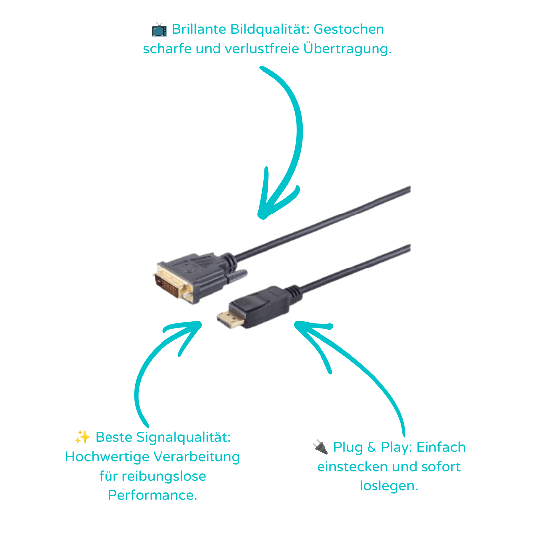Displayport Stecker auf DVI 24+1 Stecker, vergoldete Kontakte, 1,0m
