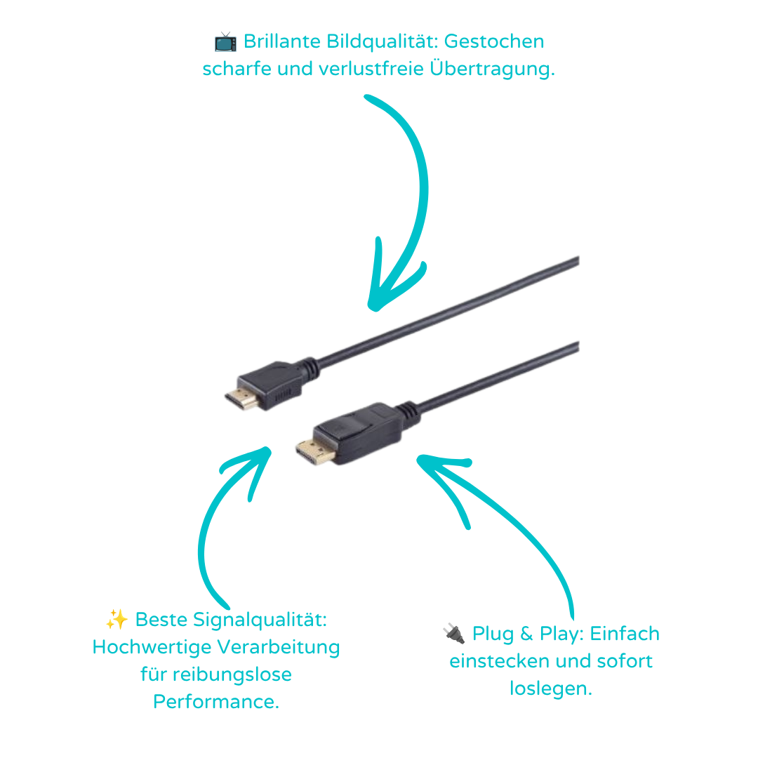 Displayportkabel-Displayport Stecker auf HDMI Stecker,vergoldete Kontakte, 1,0m