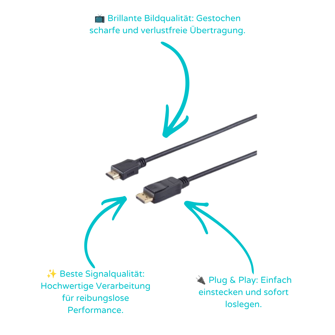 Displayportkabel-Displayport Stecker auf HDMI Stecker,vergoldete Kontakte, 5,0m